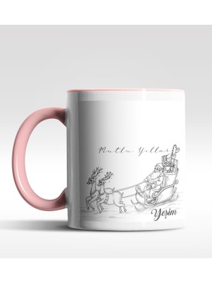 Hediye Zengini Kişiye Özel Mutlu Yıllar Noel Baba Tasarımlı Pembe Kupa