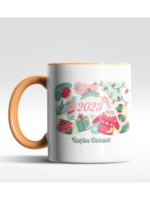 Hediye Zengini Kişiye Özel Yeni Yıl 2022 Tasarımlı Turuncu Kupa