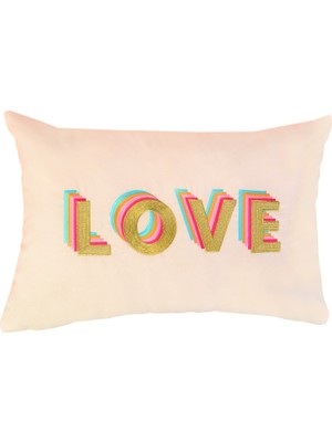 Ge Living Love Desenli Krem Kadife Dekoratif Kırlent Kılıfı ( 35 cm x 50 cm )