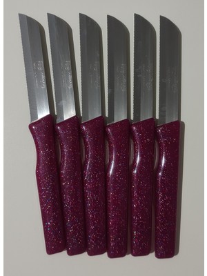 Peri Store Meyve Sebze Bıçağı 6 Adet Simli Desen (Tırtıklı)