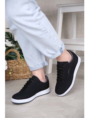 Ccway Kadın Bağcıklı Spor Ayakkabı Siyah Siyah Füme