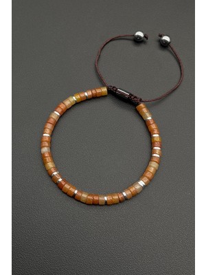 Frnch Akik Doğal Taşlı Turuncu Renkli Ayarlanabilir Makrome Erkek Bileklik FRJ11252-1352-T3