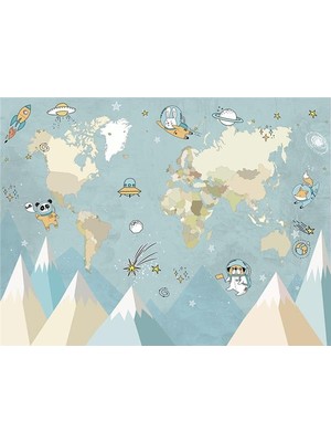 Eko Dekor 3boyutluduvarkagitlari Astronot Minikler ve Dünya Haritası Çocuk Odası Duvar Kağıdı Kanvas Tek Parca
