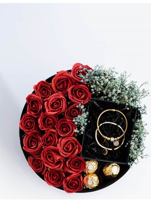 Watchofroyal Round Bıg  Red  Rose And  Bracele