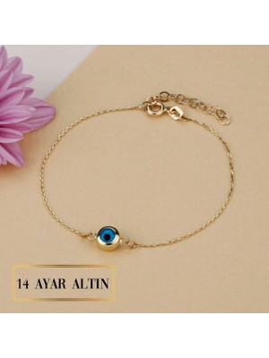Muhteşem Silver 14 Ayar Altın Göz Nazarlı Bileklik