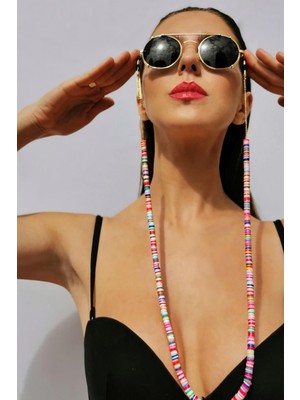 Kadın New Obsessions Fimo Boncuk Gözlük İpi 60 cm Renkli Pembe Mavi Siyah 1 Adet