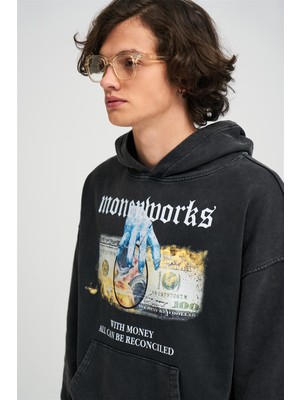 Trendiz Exclusive Moneyworks Yıkamalı Sweatshirt Antrasit