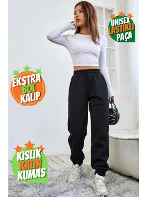 BSBSPOR Kışlık Kalın Oversize Eşofman Altı 3 Iplik Jogger Şardonlu