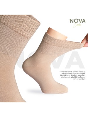 Nova Socks Erkek 4'lü Bambu Lastiksiz Sıkmayan Extra Rahat Şeker Çorabı / Çorap