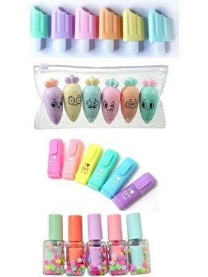 Öner Kırtasiye Mini 4 Parça Fosforlu Kalemler Seti - Dondurma - Sevimli Havuç - Mini Kalem - Oje Ege Fotokopi Seti 4 Parça Fosforlu Kalem Seti