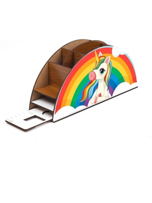 Notpa Ahşap Düşünen Unicorn Gökkuşağı Cetvelli Masaüstü Kalemlik Kutu Çocuklar Için Organizer GK105