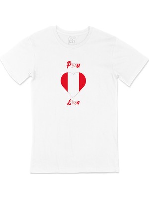 Cix Lima Peru Bayraklı Kalpli Tişört