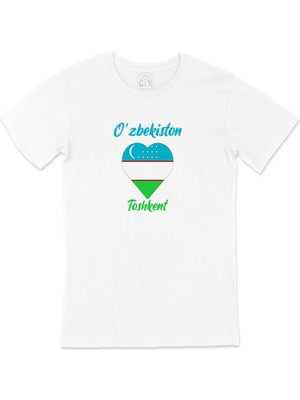 Cix Taşkent Özbekistan Bayraklı Kalpli Tişört