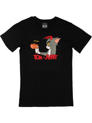 Cix Sevimli Tom ve Jerry Siyah Tişört