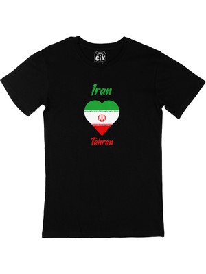 Cix Tahran Iran Bayraklı Kalpli Siyah Tişört