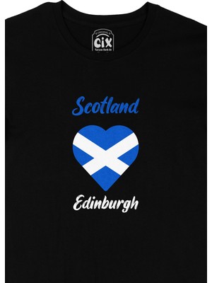 Cix Edinburgh Iskoçya Bayraklı Kalpli Siyah Tişört
