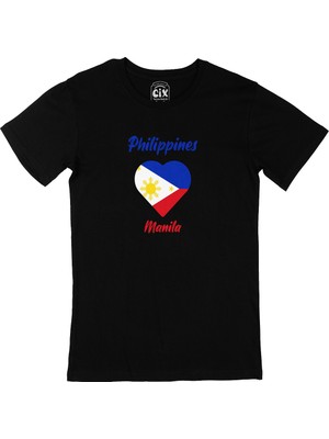 Cix Manila Filipinler Bayraklı Kalpli Siyah Tişört