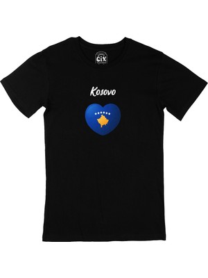 Cix Kosova Bayraklı Kalpli Siyah Tişört