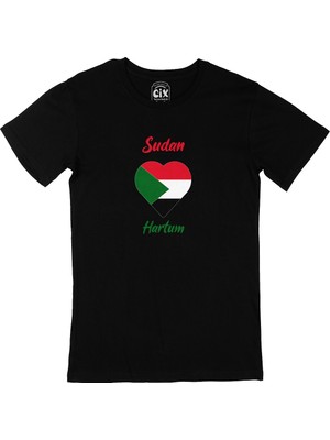Cix Hartum Sudan Bayraklı Kalpli Siyah Tişört
