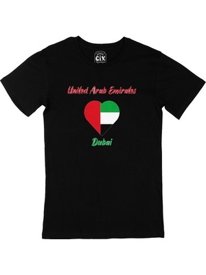 Cix Dubai Bayraklı Kalpli Siyah Tişört