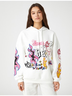 Koton Kapüşonlu Sweatshirt Uzun Kollu Grafiti Baskılı