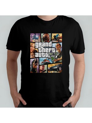 Pixxa Grand Theft Auto %100 Pamuklu Bisiklet Yaka T-Shirt Model - 1