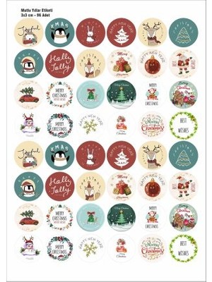 Mutlu Yıllar Sticker 3 cm 96 Adet Yeni Yıl Yılbaşı Sticker