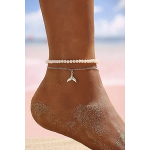 Gümüş Rengi Kristal Boncuklu Balina Halhal Seti