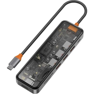CB007 Cyber 7 In 1 Type-C Hub 100W Şarj Destekli Şeffaf Görünümlü Sd Kart-Hdmi-Usb Çoğaltıcı