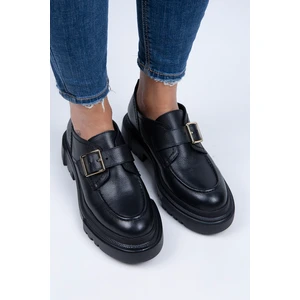 Gloria Kadın Deri Loafer Kemerli Tokalı Siyah Ayakkabı