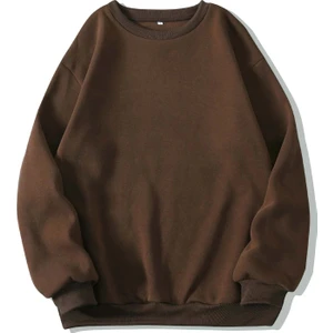 Kadın Basic 0 Sıfır Yaka Baskısız Düz Oversize Salaş Bol Kesim Polar Sweatshirt