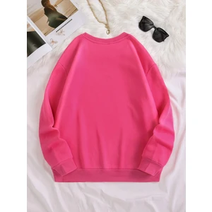 Kadın Basic 0 Sıfır Yaka Baskısız Düz Oversize Salaş Bol Kesim Polar Sweatshirt