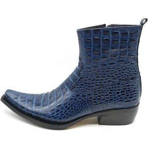 Lacivert Croco Baskılı Kovboy Bot