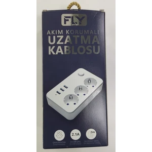 Fly 3406-01 3lü Anahtarlı 2.1A 3usb Şarj Çıkışı 2mt Anahtarlı  Akım Korumalı Priz Çocuk Koruması