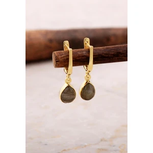 Sümer Telkari Doğal Labradorit Taşlı Damla Mini Altın Yaldızlı Gümüş Küpe 5871