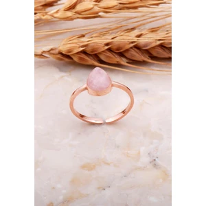 Sümer Telkari Pembe Kuvars Taşlı Damla Rose Gümüş Yüzük 3658
