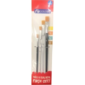Fly Color Yağlı ve Guaj Boya Fırçası 4'lü Sanatsal Fırça Seti (2,4,6,8 Numaralar)
