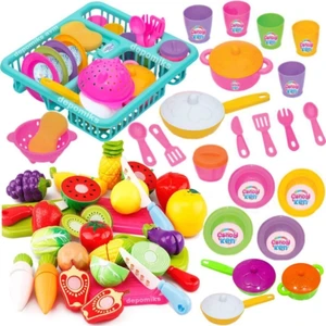 Oyuncak Bulaşıklık Tabak Tencere Set + 22 Parça Kesilebilen Oyuncak Meyve Sebze Set
