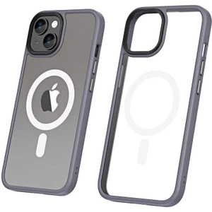 Case 4U Apple iPhone 13 Kılıf Renkli Kenar Wireless Şarj Özellikli Hibrit Magsafe Kapak Gri