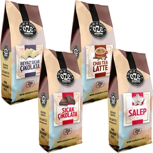 Beyaz Sıcak Çikolata + Sıcak Çikolata + Chai Tea Latte + Sahlep 250 gr x 4