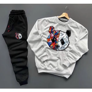 New Cabin Yeni Sezon Unisex Alt-Üst Tokyo Panda Baskılı Sıfır Yaka Sweat- Pamuklu Eşofman Altı 2'li