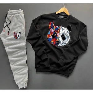 New Cabin Yeni Sezon Unisex Alt-Üst Tokyo Panda Baskılı Sıfır Yaka Sweat- Pamuklu Eşofman Altı 2'li