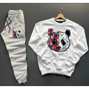 New Cabin Yeni Sezon Unisex Alt-Üst Tokyo Panda Baskılı Sıfır Yaka Sweat- Pamuklu Eşofman Altı 2'li