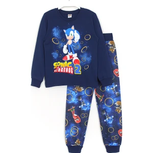 Kirpi Sonic Ekidne Knuckles ve Miles Tails 3D Baskılı Erkek Çocuk Pijama Takımı Lacivert