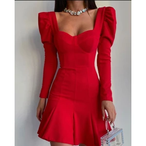 Beri Butik Prenses Kol Kırmızı Elbise