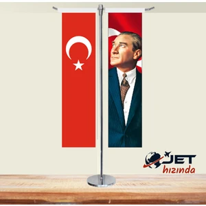 Jet Hızında Jethızında Türk Bayrağı ve Atatürk 2'li T Masa Bayrağı Takımı