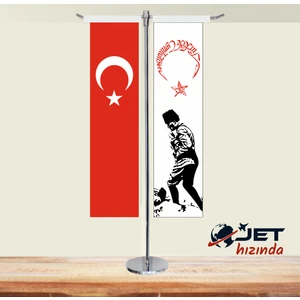 Jet Hızında Jethızında Türk Bayrağı ve Atatürk 2'li T Masa Bayrağı Takımı