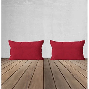 2'li Kadife Dokulu Dikdörtgen Kırlent Kılıfı Kırmızı