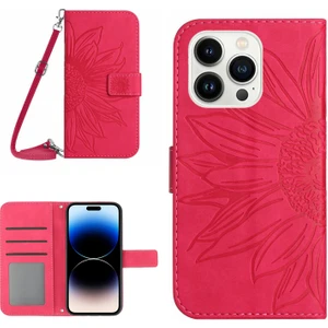 Xstep Case iPhone 14 Pro HT04 Stand Cüzdan Cilt Touch Pu Deri Iç Tpu Kapağı Omuz Kayışı ile Basılı Ayçiçeği Telefon Kılıfı (Yurt Dışından)