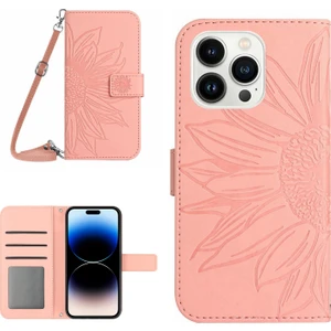 Xstep Case iPhone 14 Pro HT04 Stand Cüzdan Cilt Touch Pu Deri Iç Tpu Kapağı Omuz Kayışı ile Basılı Ayçiçeği Telefon Kılıfı (Yurt Dışından)